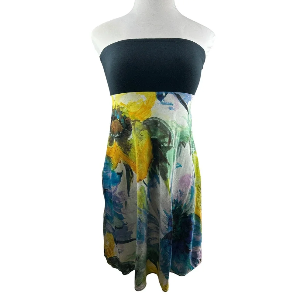 Jams World Strapless Tube Mini Dress Watercolor Size Large Art to Wear Beachy - Picture 13 of 14